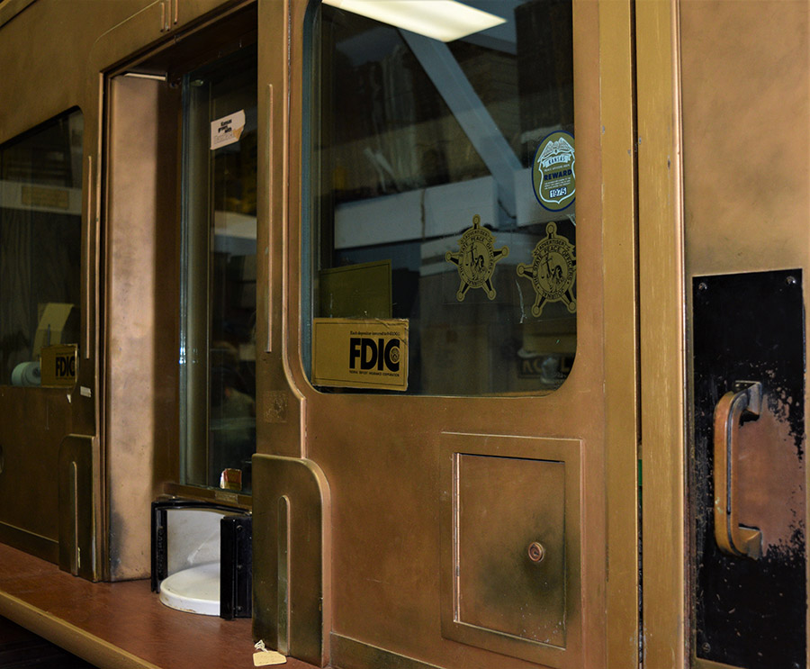Teller window from the interior of Farmers State Bank circa 1977